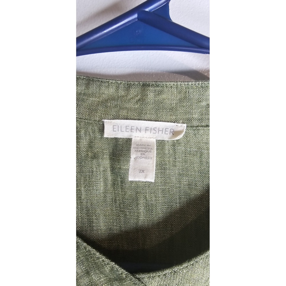 Eileen Fisher Shirt Dress 2X Womens 100% Organic Linen Button Down Green Resort - Picture 3 of 8